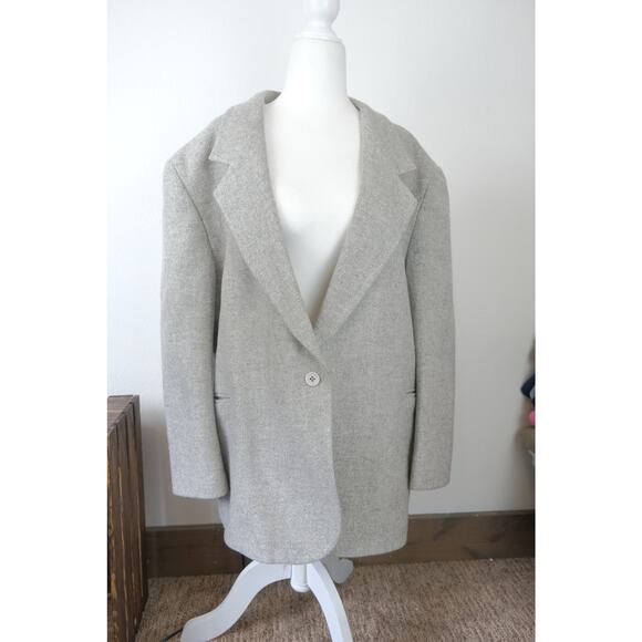 Vintage L.L. Bean Tweed Womens  Wool Heavyweight Wool Tan Blazer Jacket Size 18P - Picture 1 of 7
